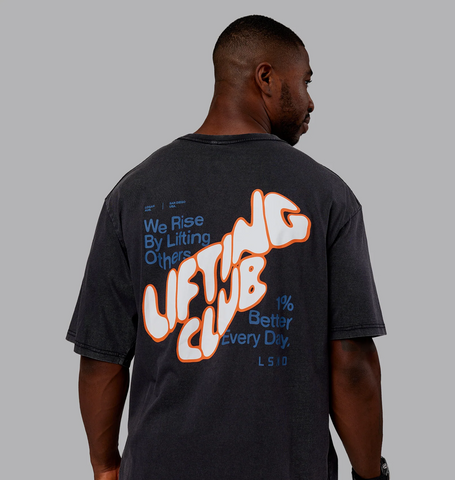 Rise & Lift Washed FLXCotton Oversized Tee )Washed Black - Indigo)